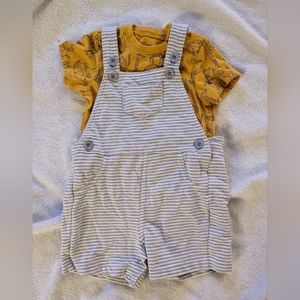 Little Me | Overalls and T-shirt Set | Orange and  Gray | Baby | Size 12 Months